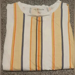 PACSUN men basic striped t-shirt, Size LARGE, white, orange, navy, cream stripe